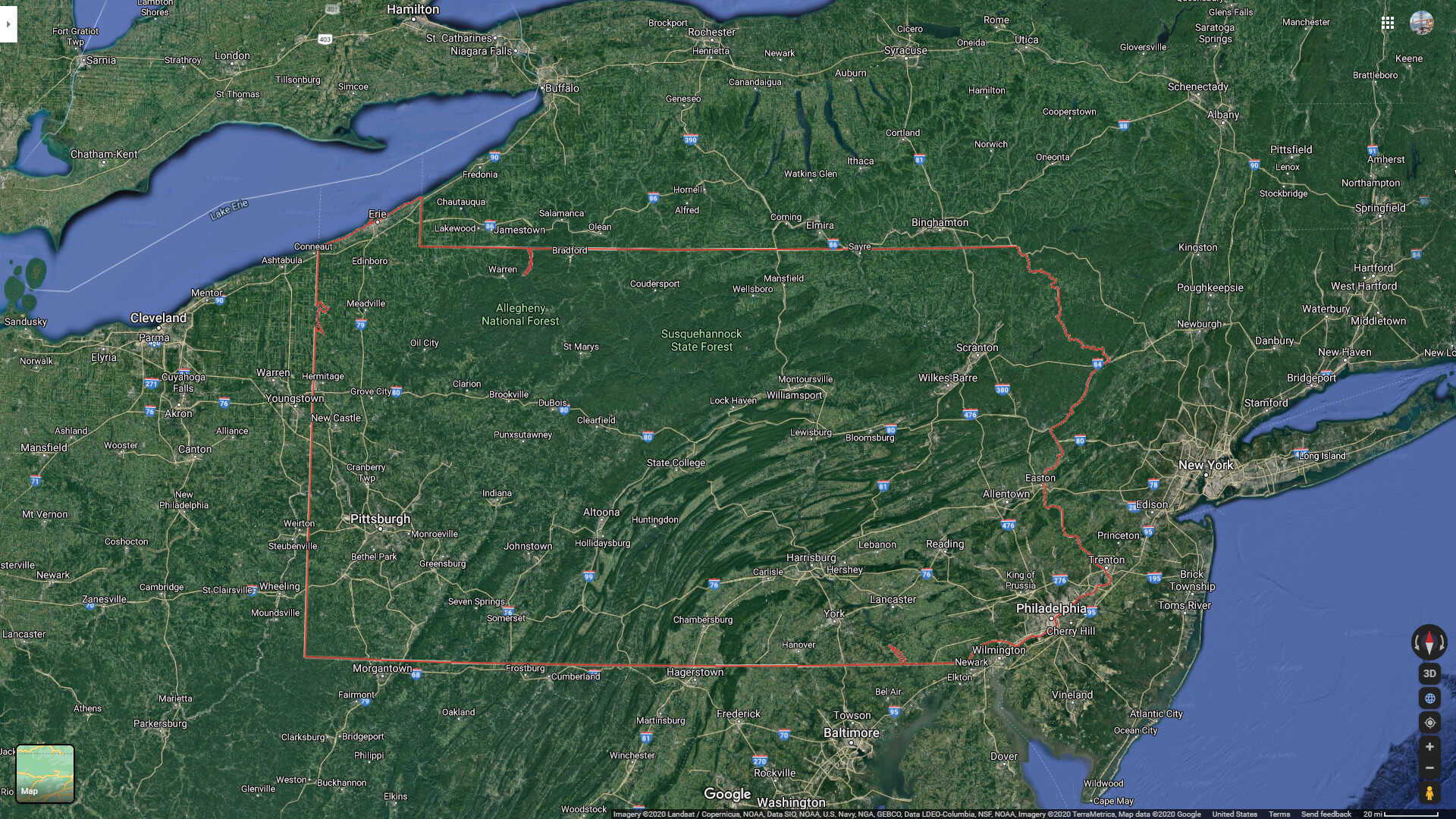 Pennsylvania Satellite State Map US